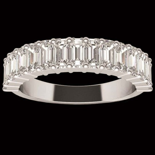 Emerald Cut Half Eternity Moissanite Diamond Wedding Band