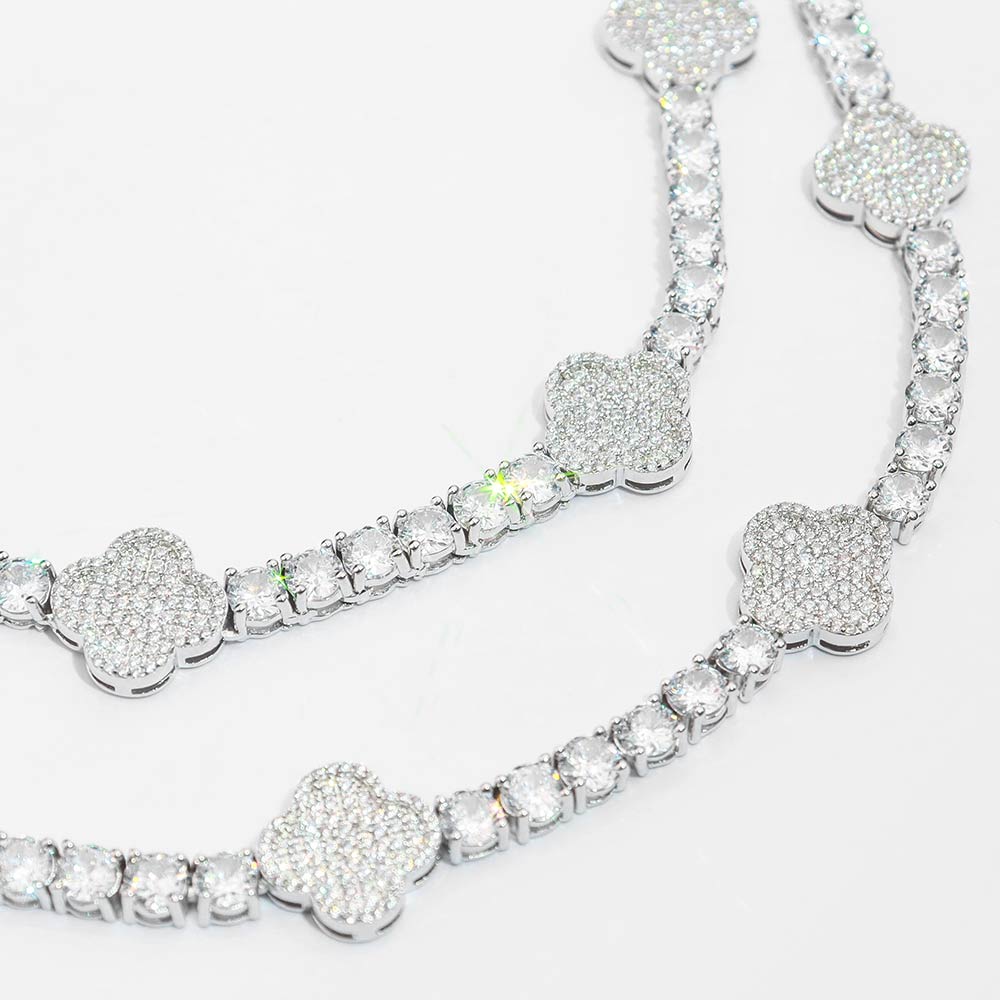 5MM Four Leaf Moissanite Tennis Chain 14K Gold