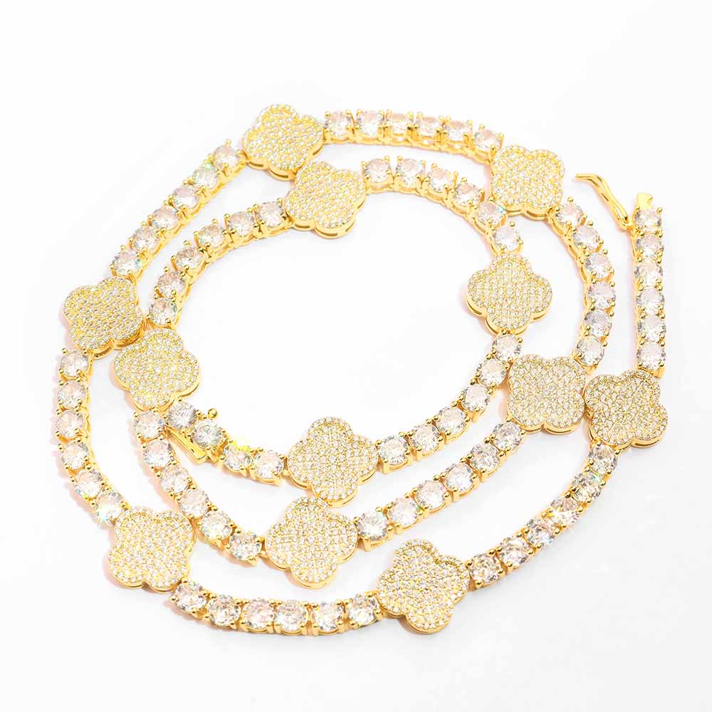 5MM Four Leaf Moissanite Tennis Chain 14K Gold