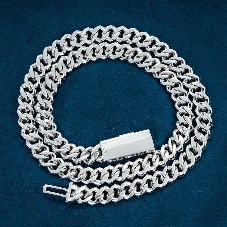 10MM Round Cut Moissanite Cuban Link Chain 14K Gold