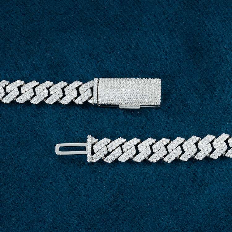 10MM Round Cut Moissanite Cuban Link Chain 14K Gold