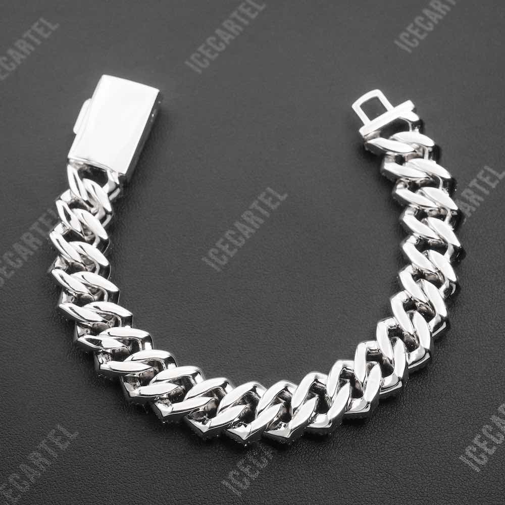 Iced Out Halo Cluster Cuban Link Bracelet 14K Gold - 15MM