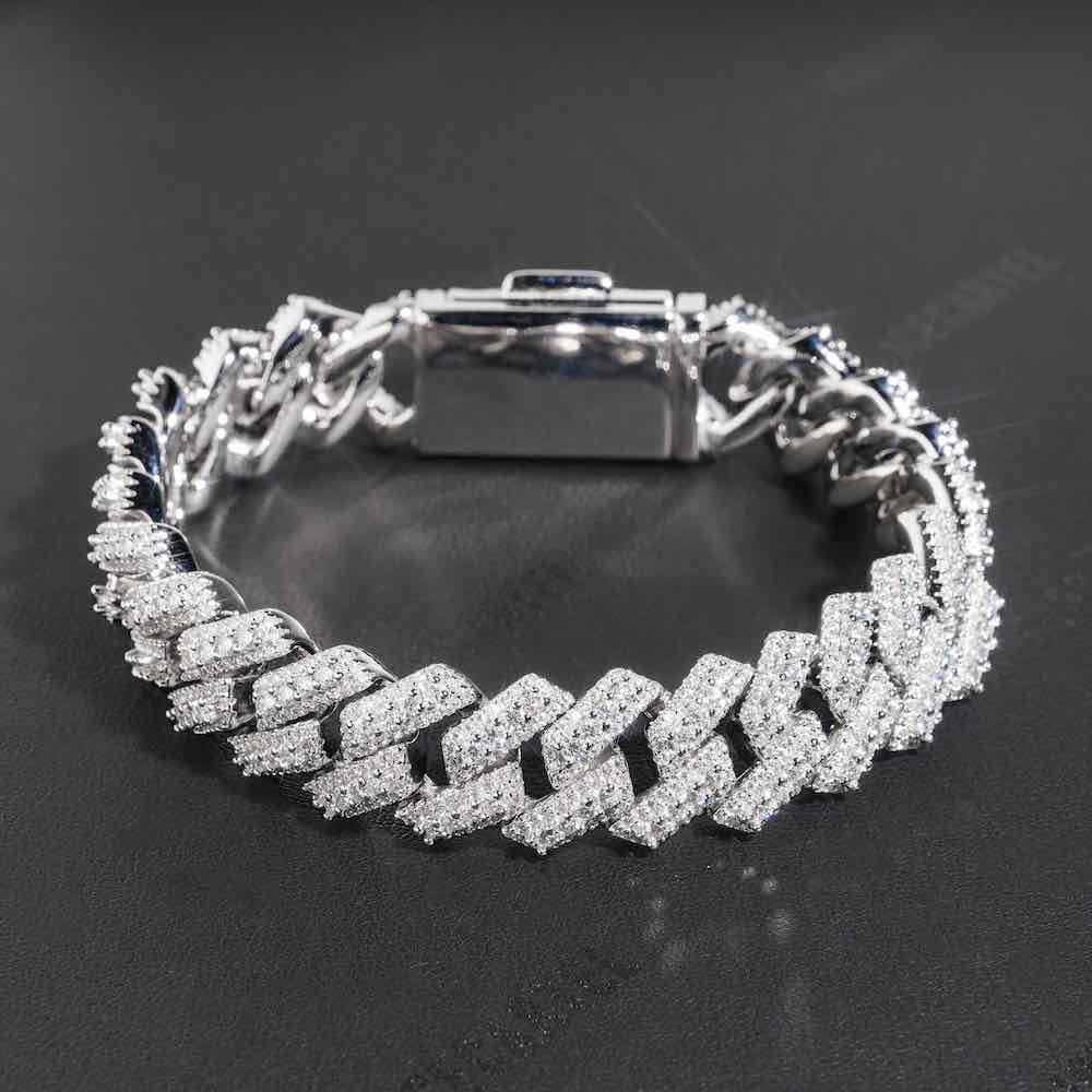 Iced Out Halo Cluster Cuban Link Bracelet 14K Gold - 15MM