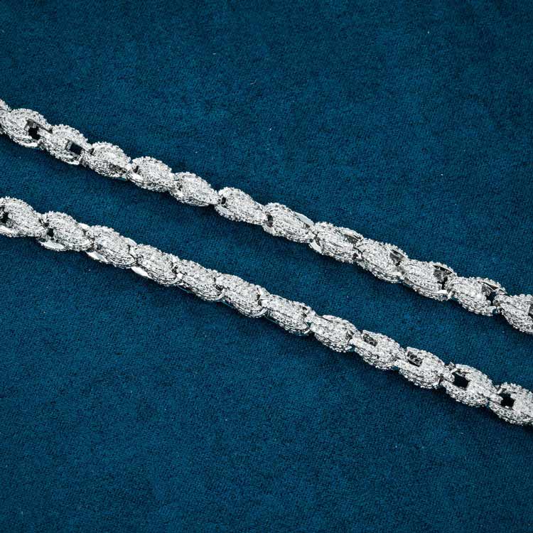 7MM Iced Out Rope Chain - 925 Silver - 14K Gold