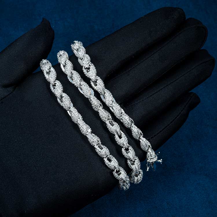 7MM Iced Out Rope Chain - 925 Silver - 14K Gold