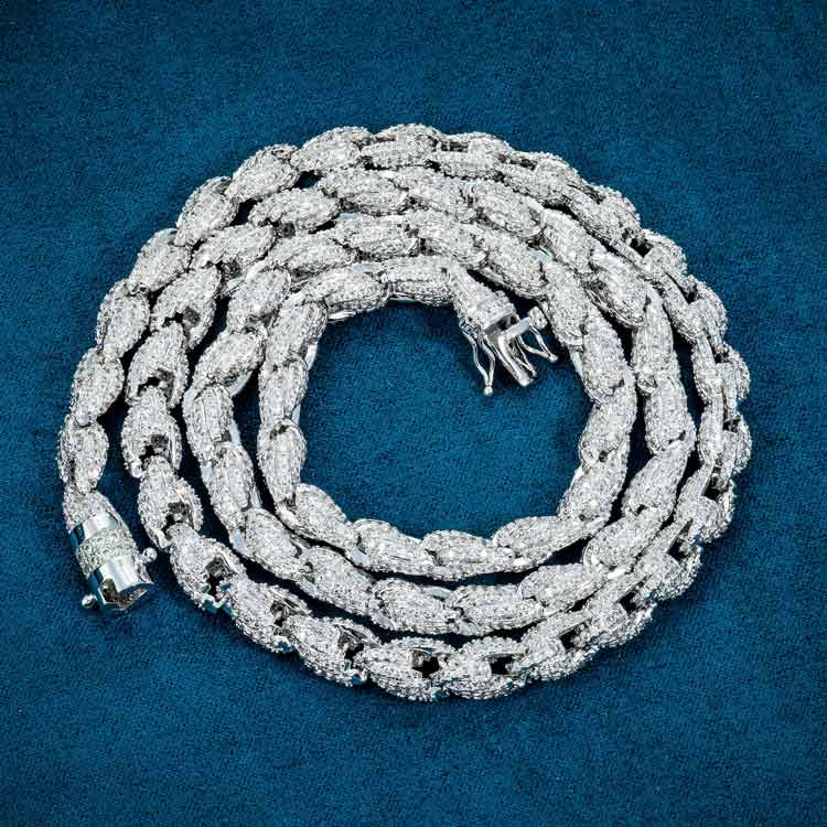7MM Iced Out Rope Chain - 925 Silver - 14K Gold