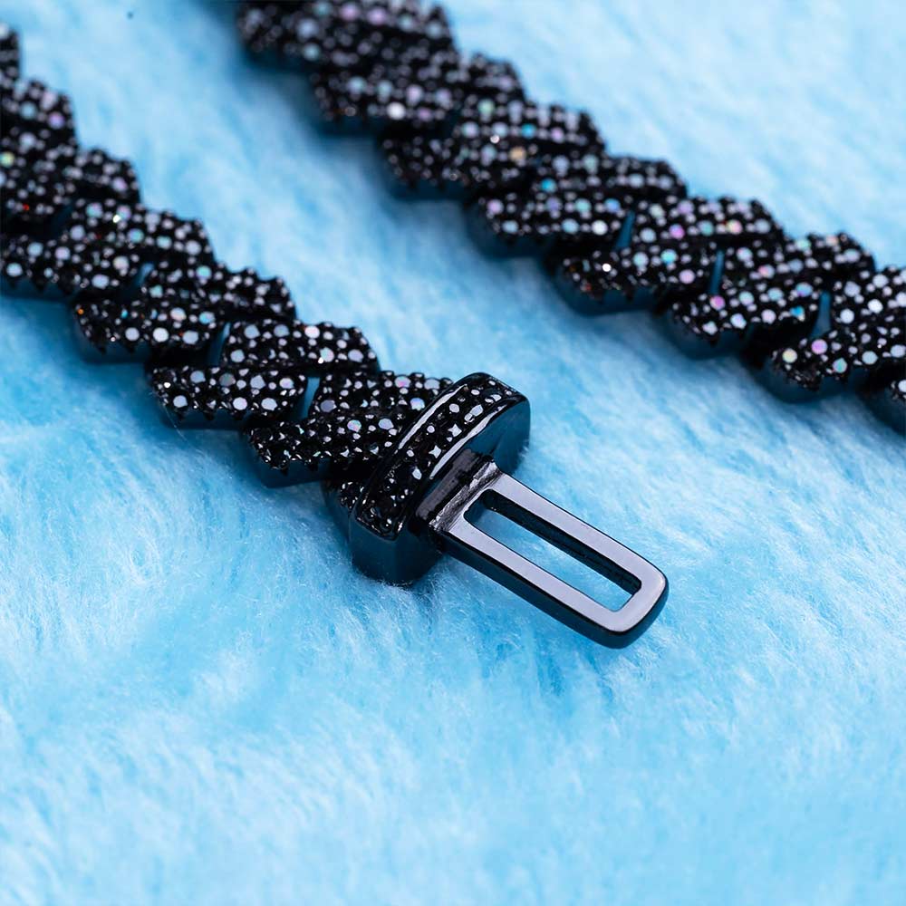 8MM Black Moissanite Prong Cuban Link Chain 14K Black Gold