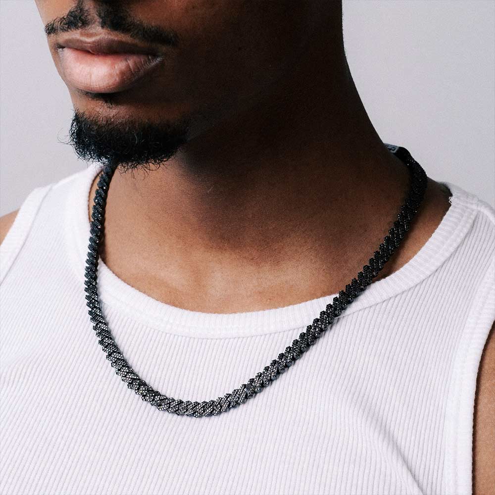8MM Black Moissanite Prong Cuban Link Chain 14K Black Gold