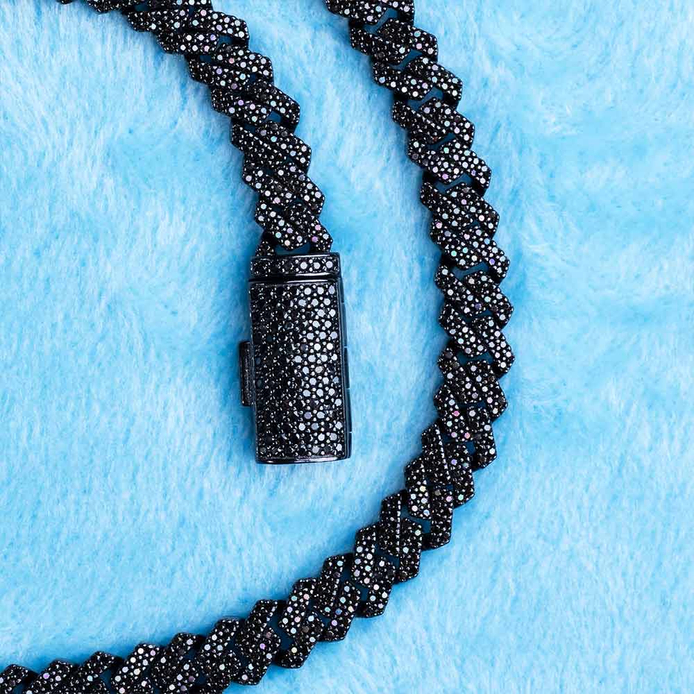 8MM Black Moissanite Prong Cuban Link Chain 14K Black Gold