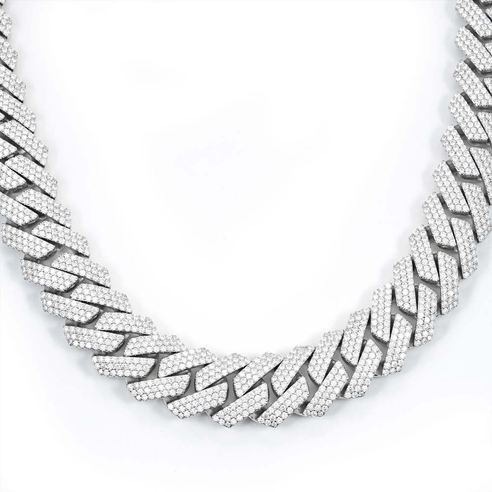 3 Row 20MM Prong Moissanite Cuban Link Chain 14K Gold