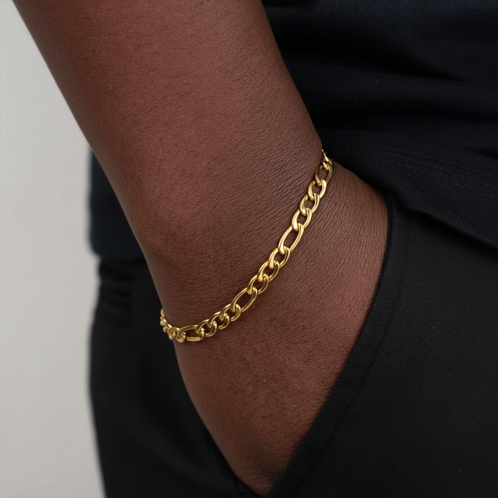 5MM Figaro Chain and Bracelet Bundle 14K Gold