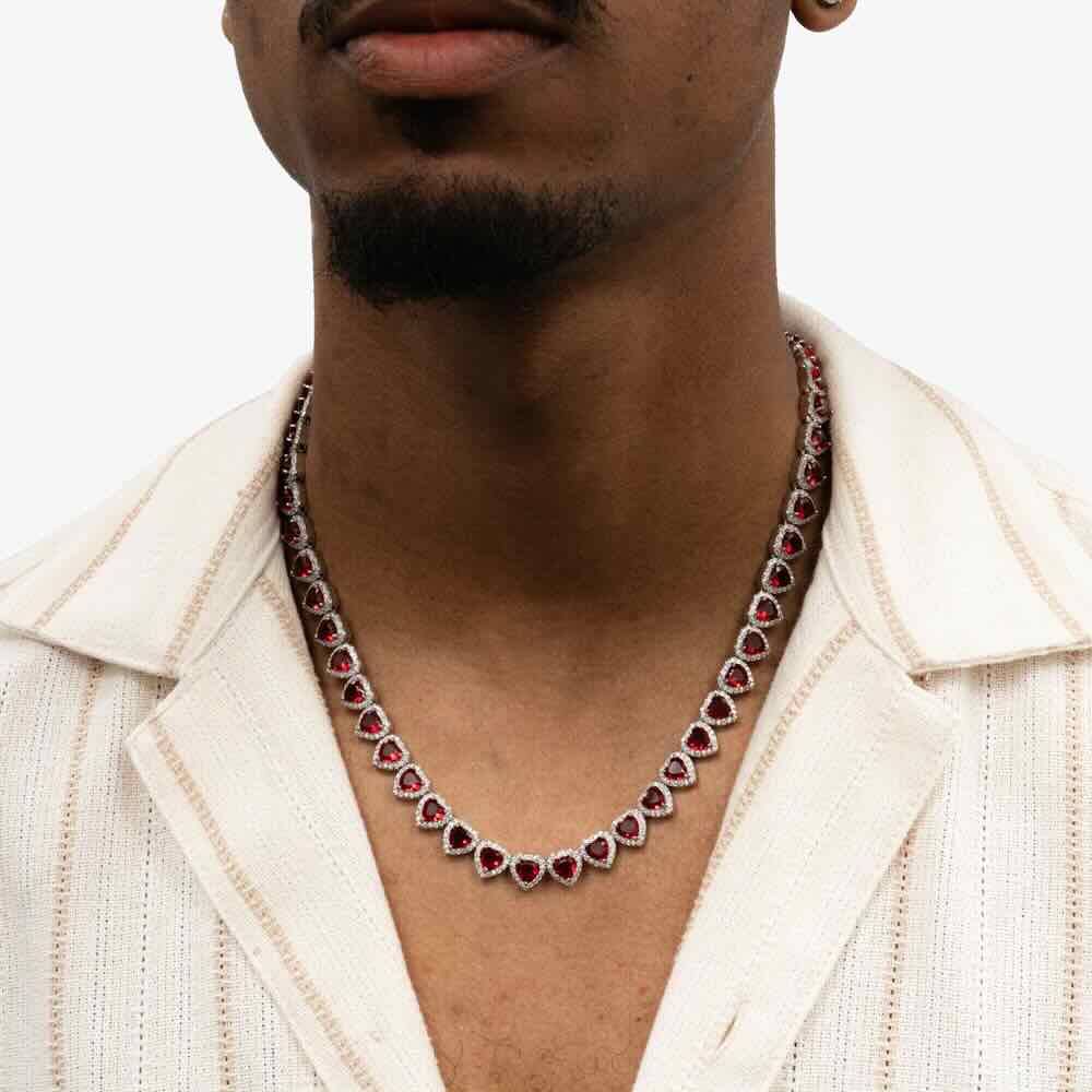 Red Heart Moissanite Halo Chain