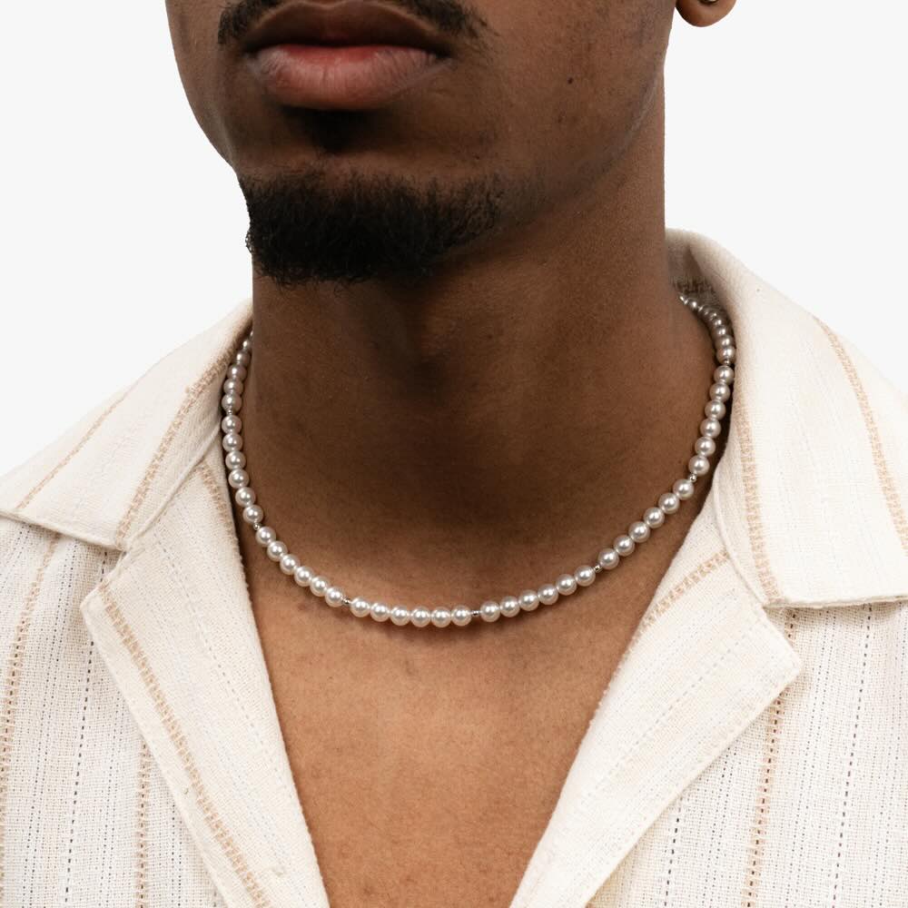 Single Metallic Bead Pearl Necklace