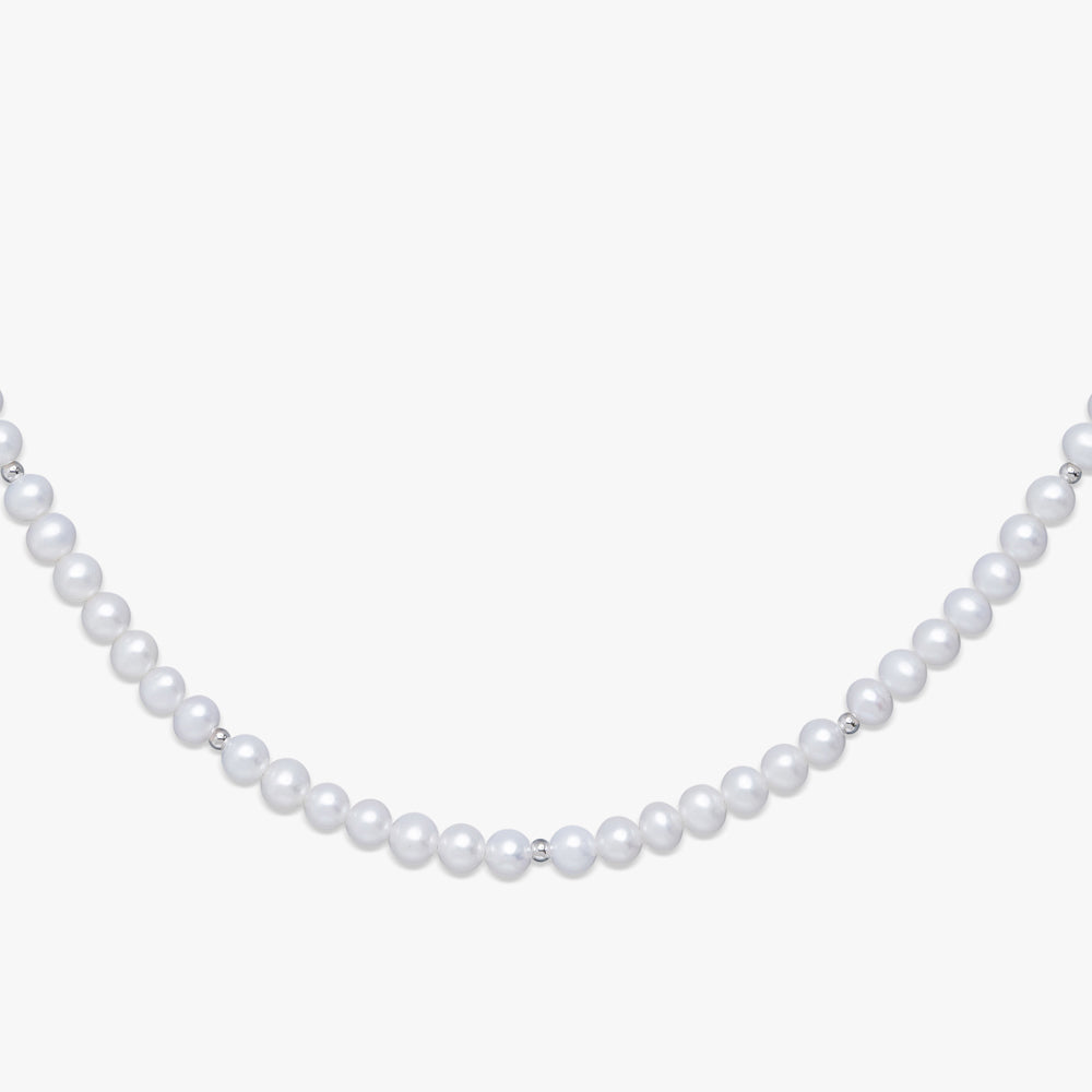 Single Metallic Bead Pearl Necklace