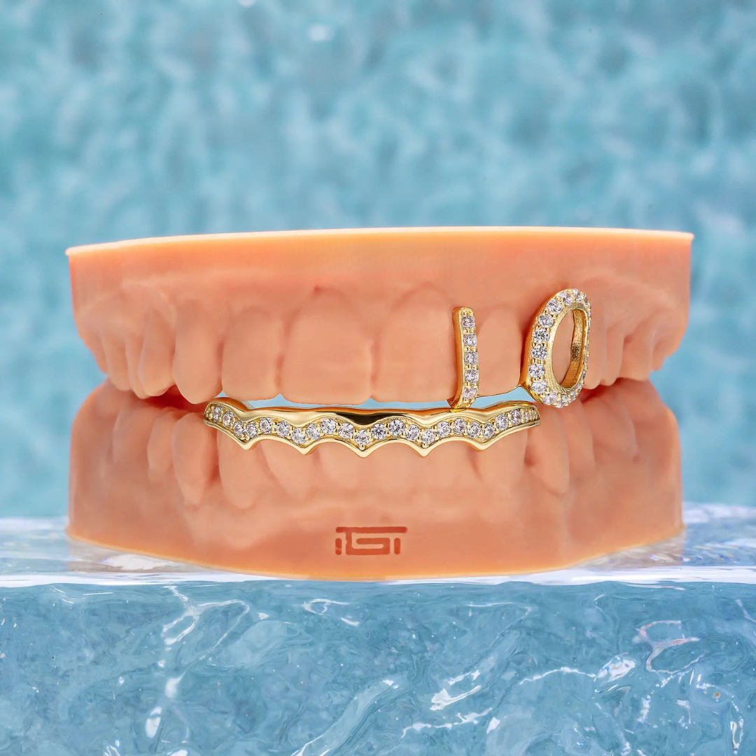 Open Face Wave Diamond Bar Grillz