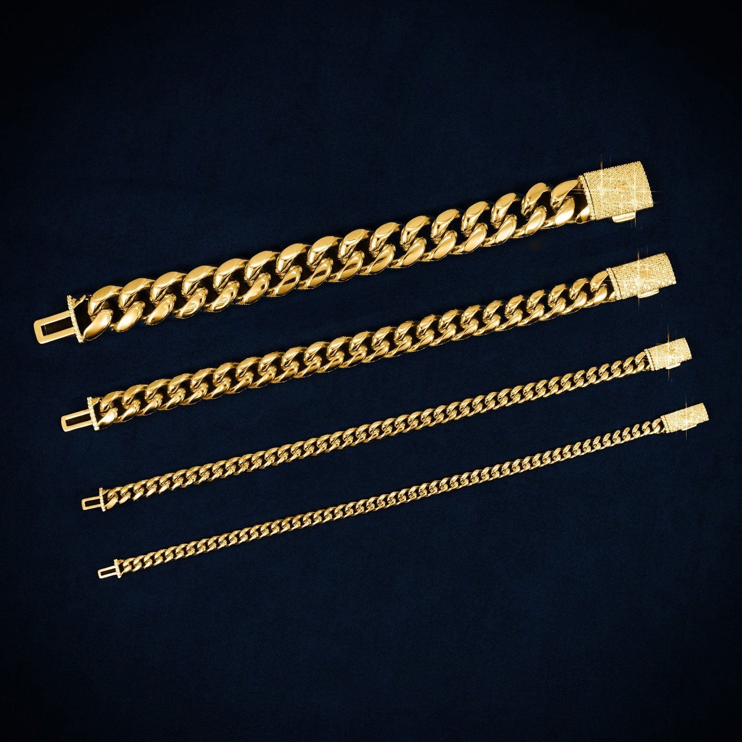 Cuban Link Bracelet with Iced Clasp 14K Gold